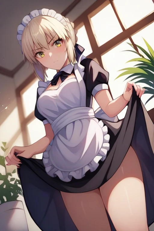 [Stable Diffusion] Fate Saber Fate Saber Alter Levantarse la falda R18 mirando al espectador Falda Uniforme de sirvienta [Ilustración]