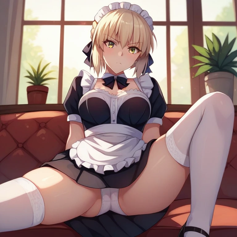 [Stable Diffusion] Piernas abiertas Fate Saber Fate Saber Alter Levantarse la falda R18 Pantalones mirando al espectador Falda Uniforme de sirvienta [Ilustración]