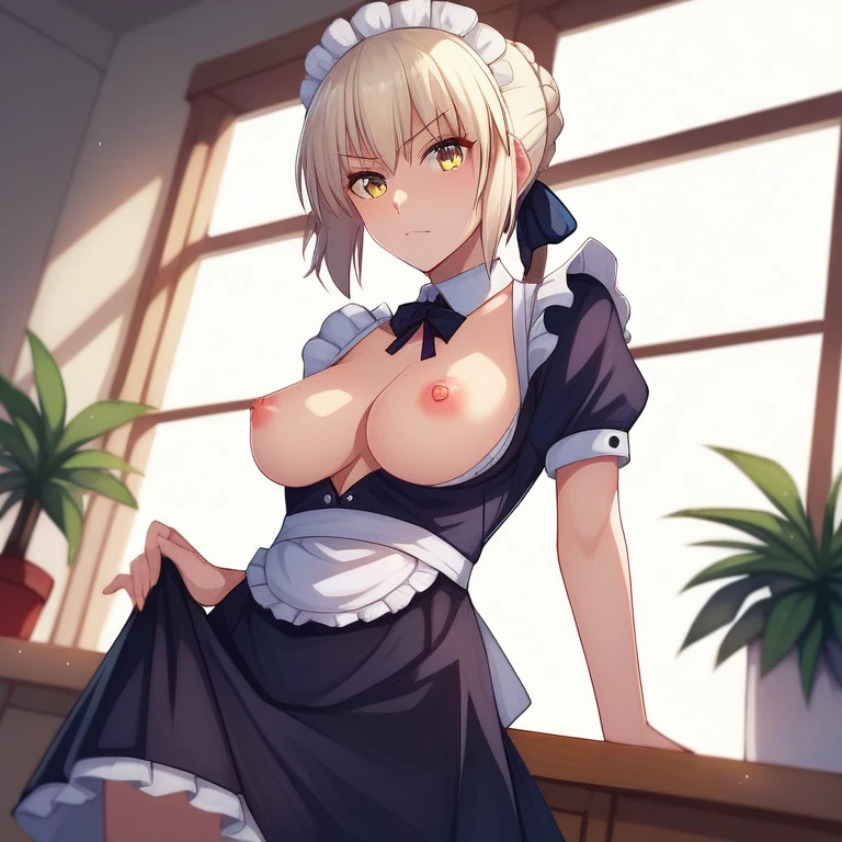 [Stable Diffusion] Pechos Fate Saber Fate Saber Alter Alta calidad Levantarse la falda Pezones R18 sexo en grupo mirando al espectador Falda Uniforme de sirvienta [Ilustración]